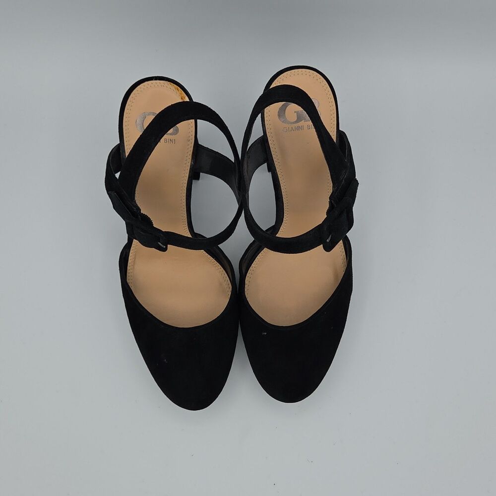 Gianni Bini Lookin-Sharp Black Faux Suede Chunky Block Heel Platform Shoes Sz 9 - Picture 4 of 8